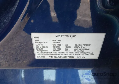 2023 Tesla Model Y Awd/Long Range Dual Motor All-Wheel Drive from USA, damaged, VIN 7SAYGDEE0PF701050
